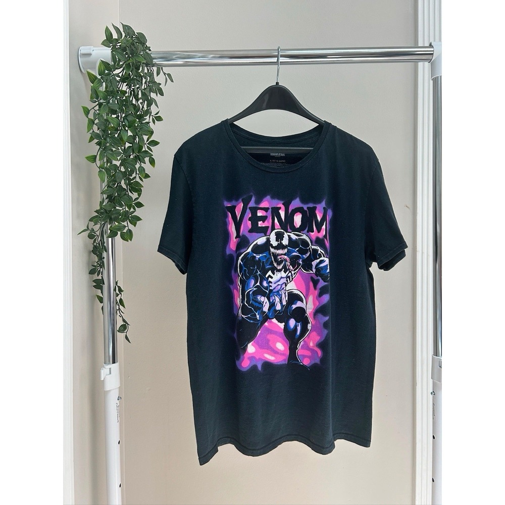 Marvel Venom Men's Black Graphic Print Cotton Crew Neck T-Shirt Size L 0001